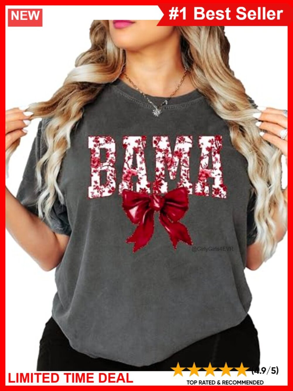 Bama Floral Bow Tee Short Sleeve Crew Neck Alabama Fan Shirt